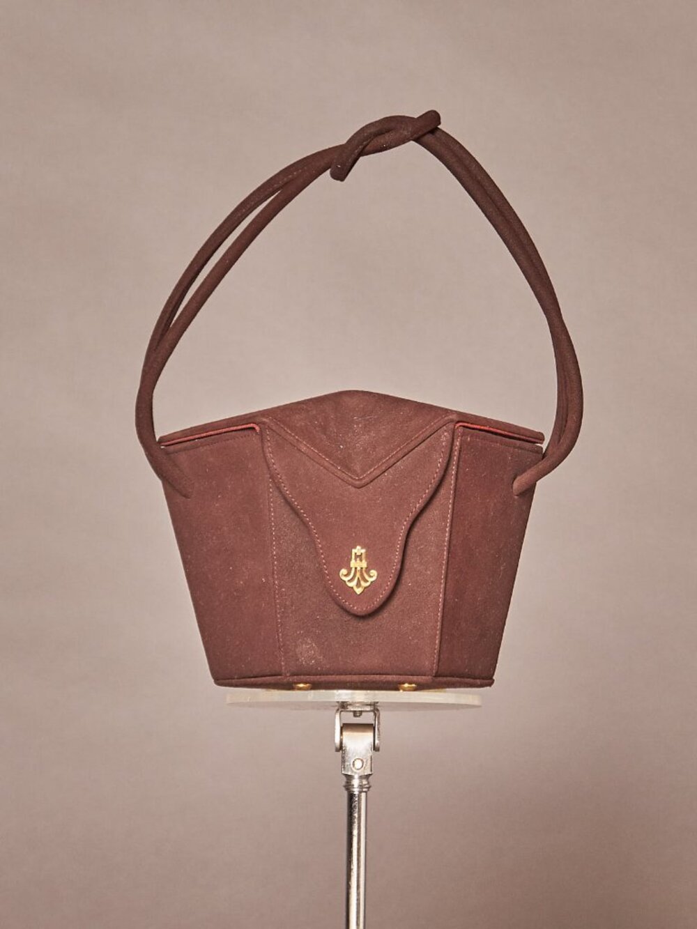 1950s Hexagon Brown Box Purse Handbag